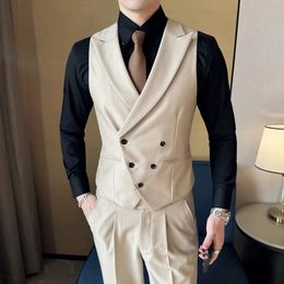 Brand Dress Vests For Men Casual Slim Fit Mens Suit Vest Double breasted Waistcoat Gilet Homme Formal Business Jacket 4XL 240507