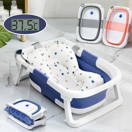 Bathing Tubs Seats Folding baby bathtub portable baby shower bathtub with temperature sensing non slip mat newborn bathtub safe baby bathtub WX