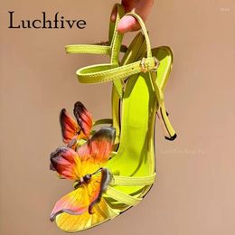 Dress Shoes 2024 Summer Butterfly Decoration Thin High Heel Sandals For Women Open Toe Ladies Pumps Brand Sexy T-show Mujer