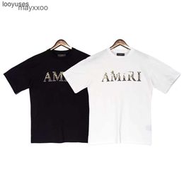 T Sleeve Amiiriis Mens Shirt Short Tshirt Designer 24ss Leopard Lettered Printed Couple T-shirt F 26M0