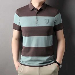 Men's Polos 2024 Summer Breathable and Comfortable Mens Polo Shirt Short sleeved Classic Striped Fashion Neck T-shirt Casual Social Top Q240508
