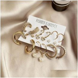 Hoop & Huggie Earrings Hook Elegant Faux Pearl Rhinestone Hie Set For Women Anti-Allergy Stainless Steel Jewellery With Commute Drop De Otjth