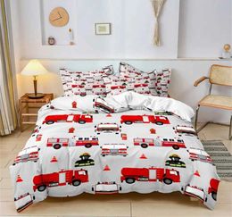 Bedding sets Cartoon car bedding construction vehicle comfort cover 3-piece childrens mechanical truck soft polyester down duvet cover boys gift J240507