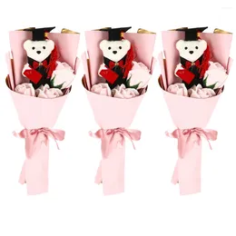 Decorative Flowers 3 Pcs Graduation Bouquet Mini Flower Gifts Her 2024 Soap Plastic Bear Birthday Basket Women Miss