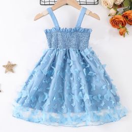 Girls' dress Summer Kids' tank top Slip dress Ocean Blue Butterfly little girl patchwork lace skirt