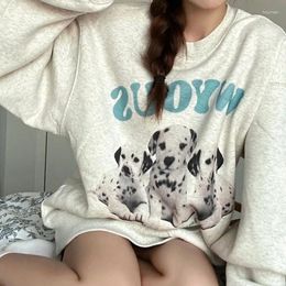 Women's Hoodies American Retro Dog Pattern O-neck Unisex Sweatshirts Mid-length Loose Tops Women Y2k Grunge Long Sleeve Sweatshirt Coat