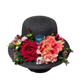 Wide Brim Hats 2024 Forest Fruit Flower Beach Hat Wholesale Fashion Short Woven Straw Sun Chapeau Femme Summer Block Panama