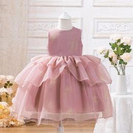Girl Dresses Girl's Lotus Root Pink One Year Spring/Summer Sleeveless Children's Mesh Princess Dress