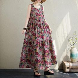 Casual Dresses Holiday Outdoor Travel Style Beach Long Tank Dress Patchwork Print Floral Prairie Chic Vintage Women Bohemia