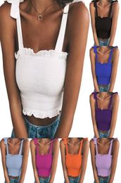 Casual Women Tops Sexy Sleeveless Slim Ruffled Bandage Yoga Vest Solid Colour Tank Crops Top Fashion Crop Sexys Womens Summer Vests3238884