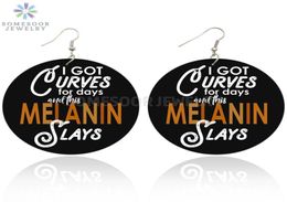 SOMESOOR Both Sides Print Melanin Sayings African Wooden Drop Earrings Black Wrintings Pos Wood Jewelry As Women Gift9306954