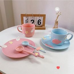 Cups Saucers Creative Fashion Korean-style Ceramic Mugs Coffee Sets Drinkware Milk Tea Mug Breakfast Office Cup With Dish Spoon Saucer
