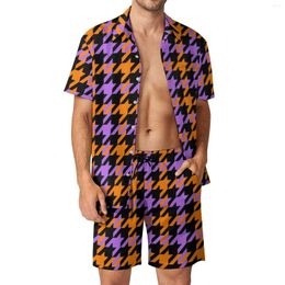 Men's Tracksuits Houndstooth Check Beachwear Men Sets Classic Dog Tooth Casual Shirt Set Summer Design Shorts 2 Piece Hawaiian Suit Plus