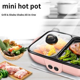 Grills 1200W 2 IN 1 Electric Hot Pot Stew Cooker BBQ Grill Multifunctional Non Stick Frying Pan Barbecue Plate Smokeless Roaster