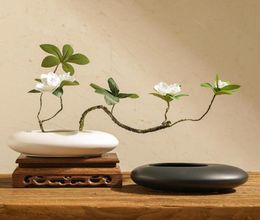 Vases Japanese Zen Creative FFat Oval Vase Flower Art Set Tea Room Living Soft Decoration OrnamentsVases8180585