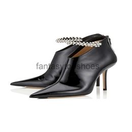 JC Jimmynessity Choo Fashion Winter Pointed Boots Ankle Rhinestone Toes Black Patent Leather High Heels Party Women Shoes Zipper Footwear Plus Size8124133 DQX0