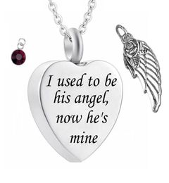 Engraved I Used to be his Angel Now He039s Mine Cremation Jewelry Initial Necklace Keepsake Memorial Urn Necklace with Birth4582168
