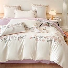 Bedding sets 4-piece luxury cotton bed linen embossed comfortable bedding set double layer down duvet cover double layer bed sheet set pillowcase J240507