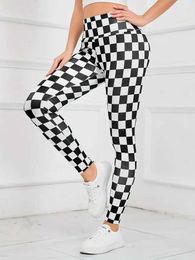 Women's Leggings Black and white color print high waist and hip lift daily work and play wearing womens leggings Y2405089KOB