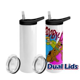 UPS Lids Blank Dual Sublimation Black Grey Handle Lid 20oz STRAIGHT Skinny Tumbler Stainless Steel Vacuum Tumbler with 2 Lids Straws Z 5.8