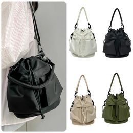 Nylon String Bucket Bags Korean Style Drawstring Soft Crossbody Bag Large Capacity Casual Shoulder Fashion Womens 240429