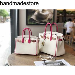 Bag Red Rose White BK Platinum Colour Matching Sweet First Layer Cowhide Women's Fashion Handbag One Shoulder Messenger Handmade Genuine Leather