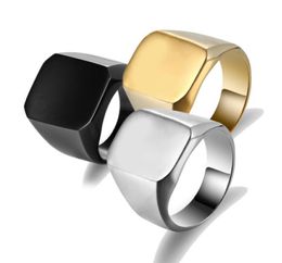 Fashion Rings Square Big Width Signet Rings 24K Titanium Steel man Finger Silver Black Gold Men Ring Jewellery anel New7773399