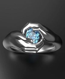 Wedding Rings 2021Exquisite Hands Embrace Blue Ring Crystal Rhinestone Elegant Female Engagement Fashion Gift D21264254