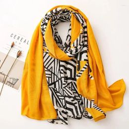 Scarves Fashion Printed Geometry Cotton Viscose Scarf Beach Sunscreen Shawl Muslim Hijab Wrap Elegant Long For Women 180 90cm