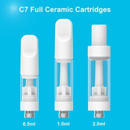 C7 Empty Full Ceramic Coil 0.5ml 1.0ml 2.0ml Carts Fat Empty Glass Cartridge Vape Pen Liquid Atomizer 2.0mm Thick Oil Hole Fit 510 Thread Batteries Factory Price USA