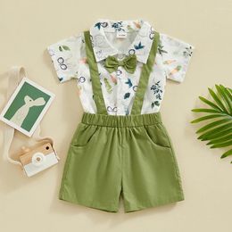 Clothing Sets Baby Boy Summer Clothes Gentleman Outfit Short Sleeve Print Romper Suspender Shorts Infant Easter 2PCS Set