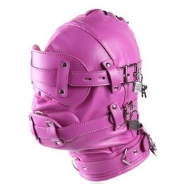 Bdsm Fetish Sex Leather Hood Mask Headgear Mouth Plug Bondage Slave Restraint Lockable Flirting Toys In Adult Games For Women6819590