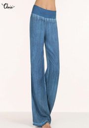 Celmia Women Denim Wide Leg Pants Elastic High Waist Palazzo Jeans Blue Casual Long Trouser Pantalon 2020 Summer Plus Size Pants19581455