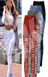 Sexy Women Destroyed Ripped Denim Jeans Skinny Hole Pants High Waist Stretch Jeans Slim Pencil Trousers Black White Blue1692091