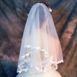 Bridal Veils Korean Simple White Short Paragraph Mori Butterfly Water-Soluble Lace Wedding Veil Studio 1 5CM Single Layer Soft Yarn 287U