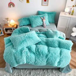 Bedding sets 3Pcs fluffy black plush down duvet cover+2Pcs pillowcase zipper bedding soft velvet J240507