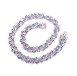 Blue crystal hip hop necklace for women miami cuban link chain rapper punk iced out red rhinestone rose gold silver Colour choker14543488