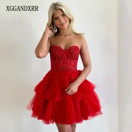 Party Dresses XGGandXRR Sparkly Short Red Prom Dress 2024 Sexy Sweetheart Mini Evening Gown Sweet Girl Pageant Brithday Lace