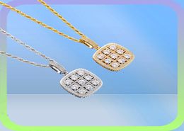 Shiny Solitaire Square Military Army Cluster Pendant Necklace Chain Gold Silver Cubic Zirconia Men Hip hop Jewellery For Gift3947261