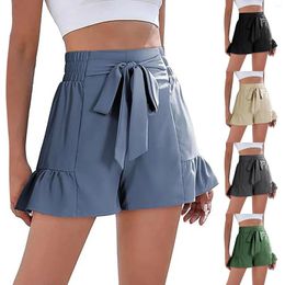 Women's Shorts Casual High Waist Bow Tie Front Pleated Hem Wide Leg Flutter Fashion