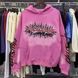 Hoodie Designer Hoodies Sweatshirts Vintage Mud Print Washed Old Pink Hip Hop Hand Painted Pockets Womens Sweaters Hoody Thick Hoodys IAOJ