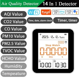 In 1 Tuya WIFI Intelligent Air Quality Monitor Indoor CO2 Detector CO TVOC HCHO PM2.5 PM1.0 PM10 Temperature Humidity Alarm
