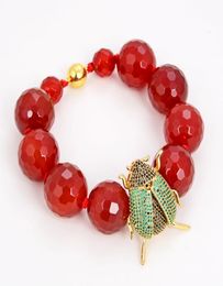 GuaiGuai Jewelry 18MM Red Agate CZ Beetle Connector Bracelet Handmade For Women Real Lady Fashion Jewellry1072896