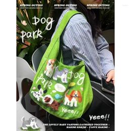 Totes 2024 Fresh Green Shoulder Bag Women Puppy Painted Lovely Design Handbags And Purses Shopping Book Bolso Mujer Tote