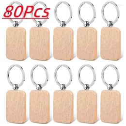 Keychains 80pcs Rounded-Rectangle Wood Blanks Wooden Keyrings Suitable For Laser Gift Car Diy Craft Wholesale