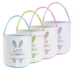 NEW Easter Gift Basket Jute Burlap Bucket Bunny Ears Egg Hunt Bucket Tote Bags For Kids Happy Decor Party Favour DD9928812