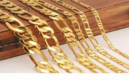 Mens women039s Solid Gold GF 3 4 5 6 7 9 10 12mm Width Select Italian Figaro Link Chain Necklace bracelet Fashion Jewellery whole7271329
