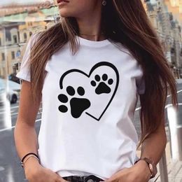 Women's T-Shirt Women T-shirts Love Trend Style Dog Paw Cartoon Animal Pet 90s Summer Graphic Print Female Stylish T Top Shirt Girl T T-Shirt Y240506