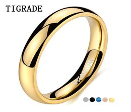 Wedding Rings Tigrade 4mm Polished Gold Ring For Men Women Black Blue Silver Color Band Titanium Unisex Size155933805