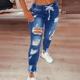 Jeans femminile 2024 Donne strappate in vita elastico Fashi